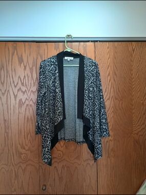 Evan Picone Black & Gray Open-Front Patterned Women's Cardigan Sweater